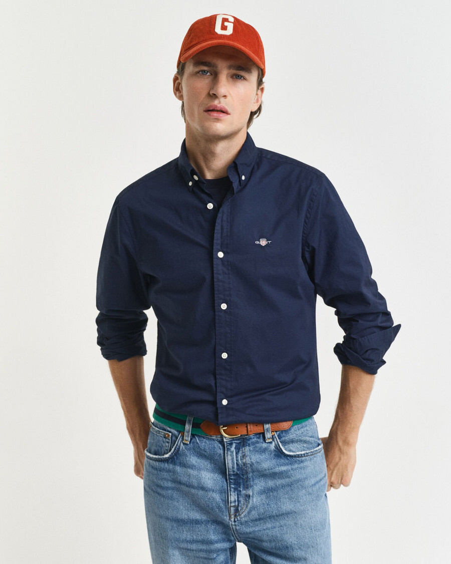 camisa clásica de popelina de corte entallado - azul marino