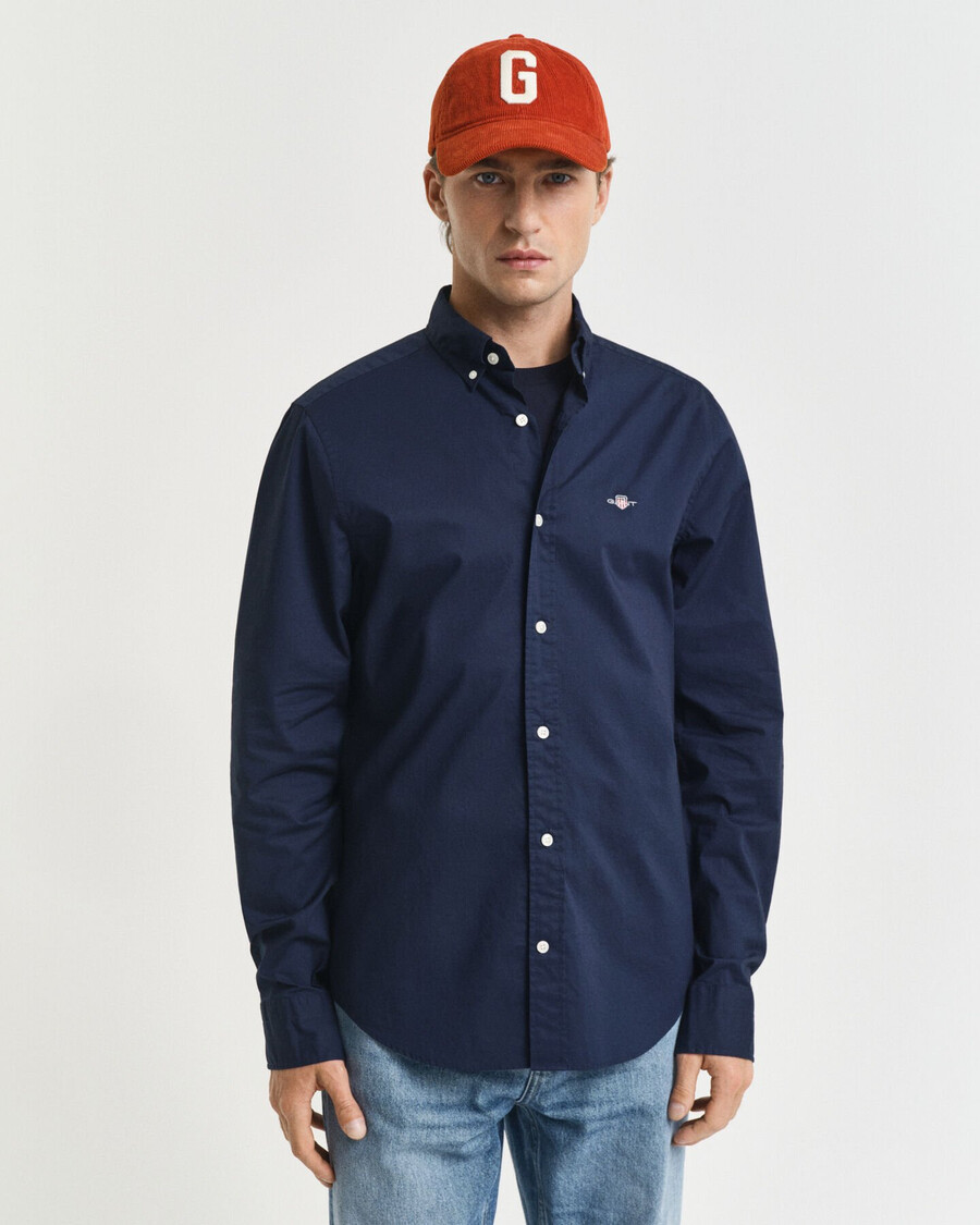 camisa clásica de popelina de corte entallado - azul marino