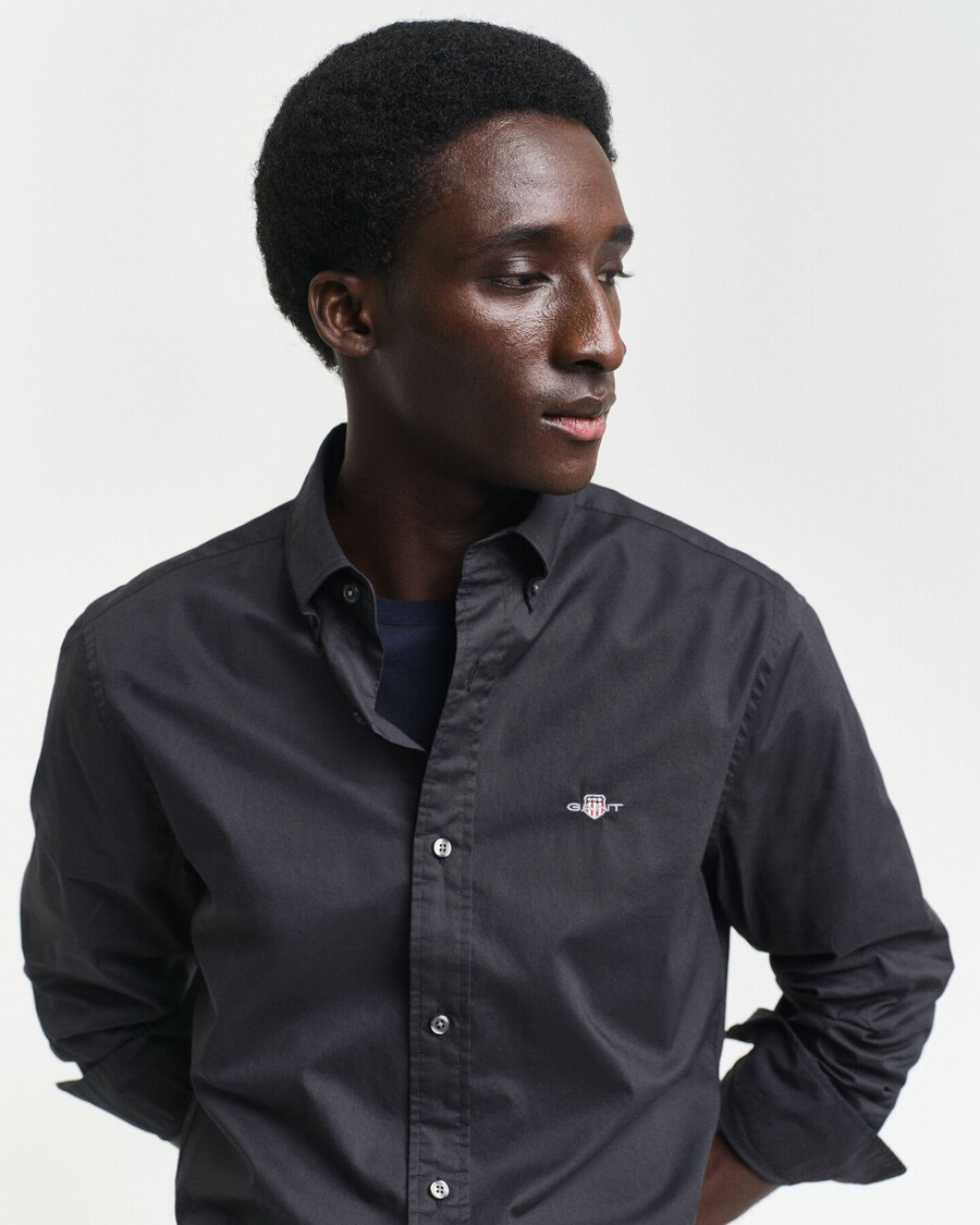 camisa clásica de popelina de corte entallado - negra