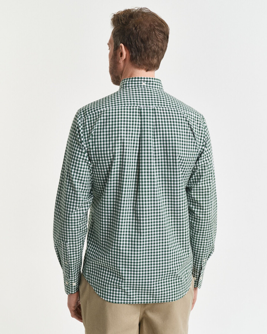 camisa clásica de popelina de cuadros vichy de corte regular - verde bosque