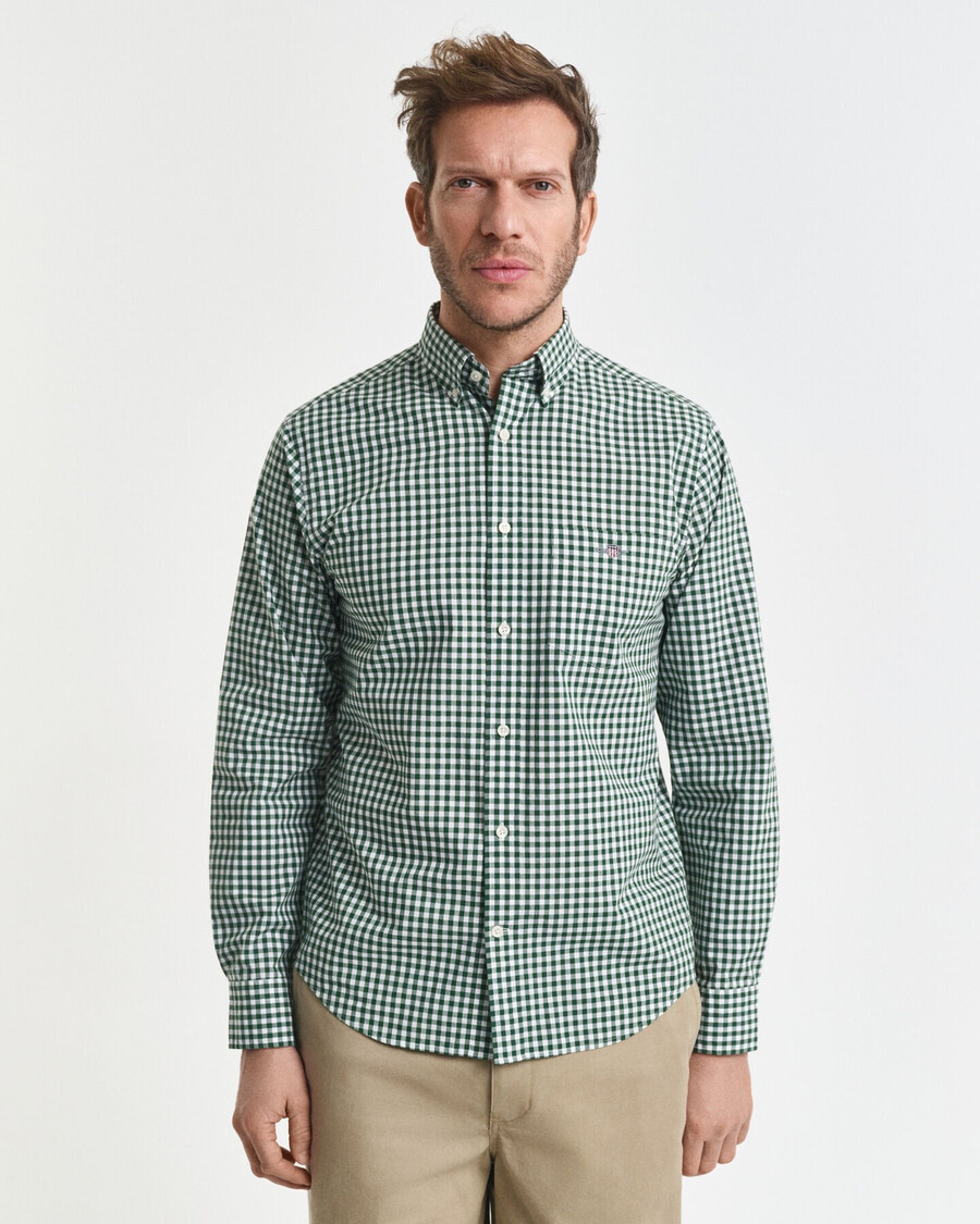 camisa clásica de popelina de cuadros vichy de corte regular - verde bosque