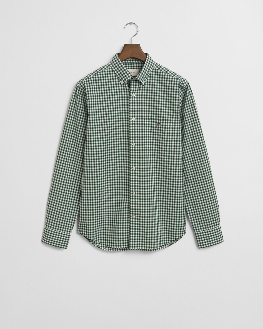 camisa clásica de popelina de cuadros vichy de corte regular - verde bosque