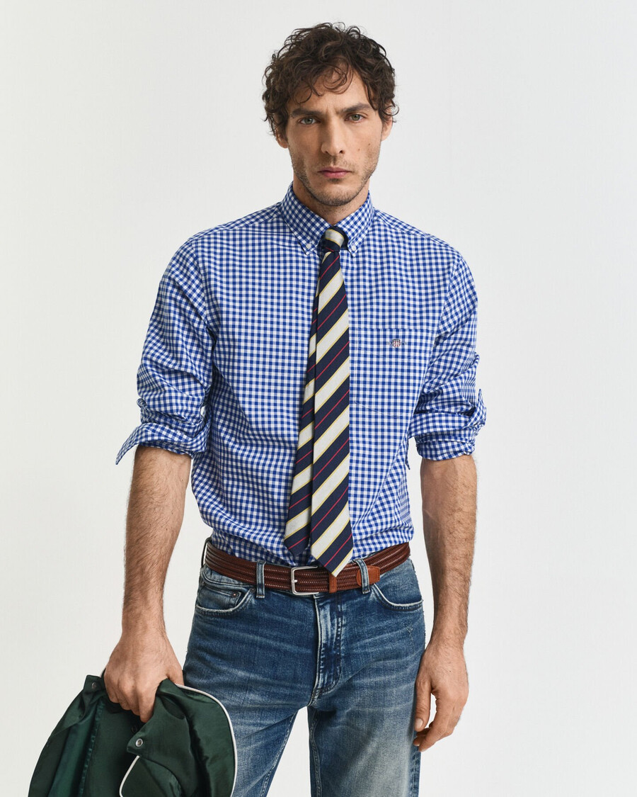 camisa clásica de popelina de cuadros vichy de corte regular - azul universitario
