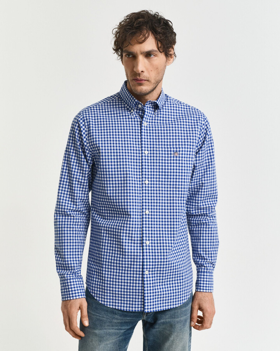 camisa clásica de popelina de cuadros vichy de corte regular - azul universitario