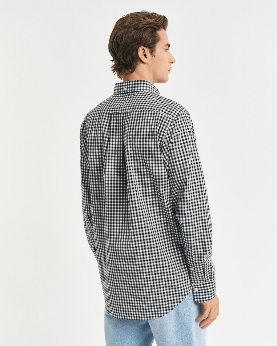 camisa clásica de popelina de cuadros vichy de corte regular - negra