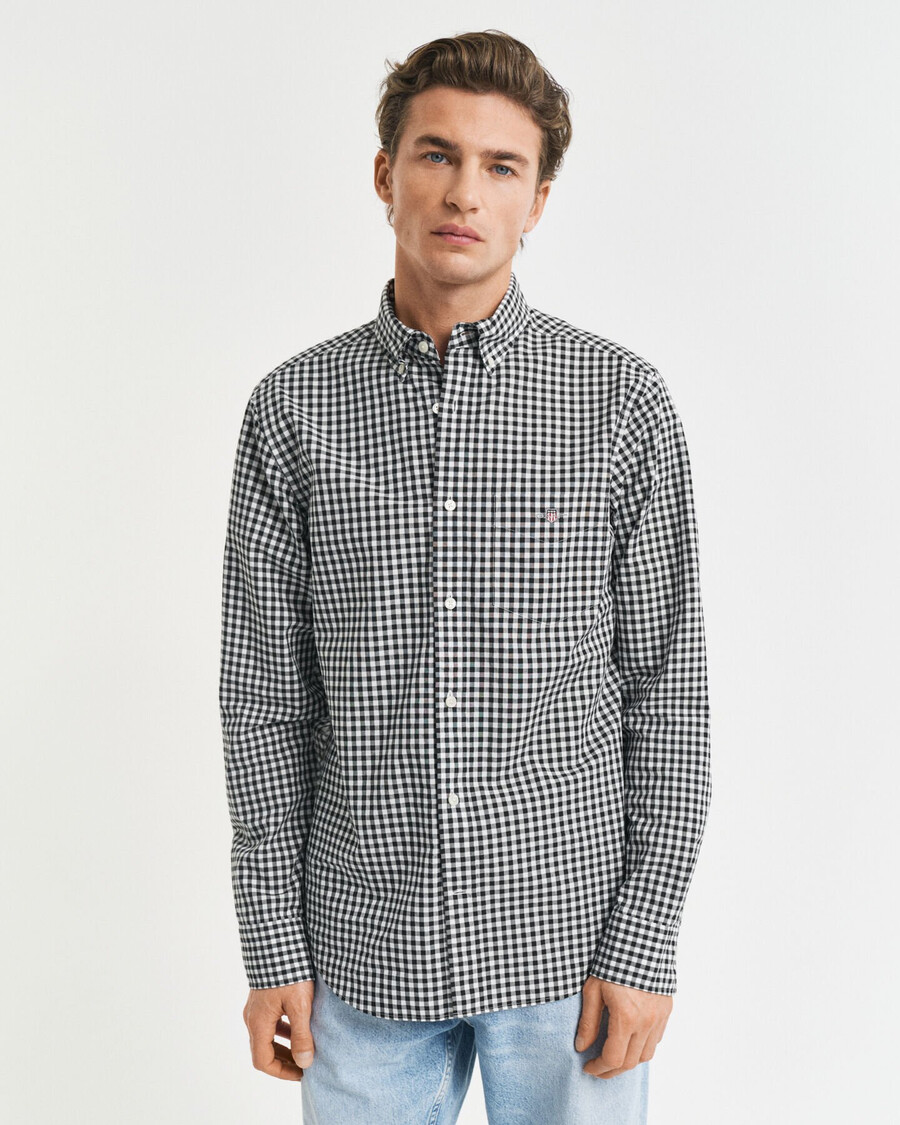camisa clásica de popelina de cuadros vichy de corte regular - negra