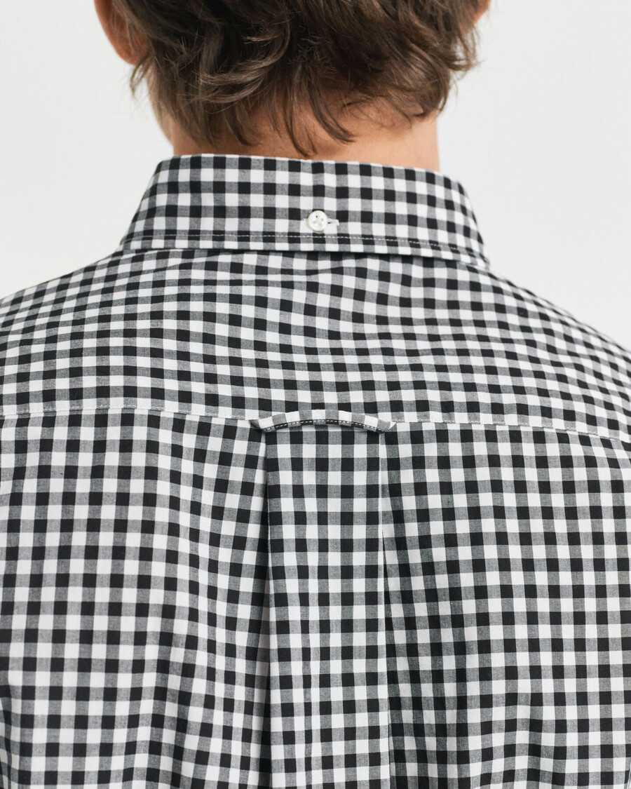 camisa clásica de popelina de cuadros vichy de corte regular - negra