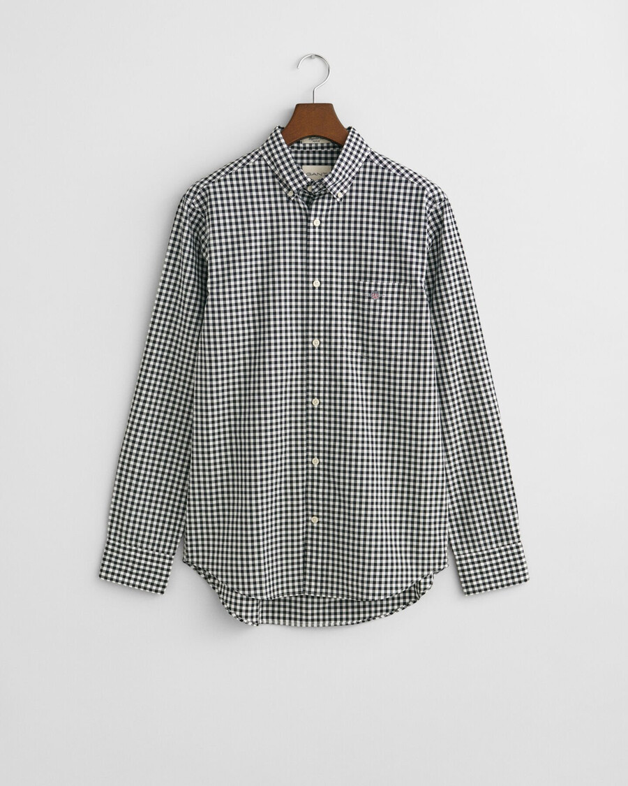 camisa clásica de popelina de cuadros vichy de corte regular - negra