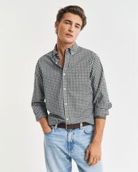 camisa clásica de popelina de cuadros vichy de corte regular - negra