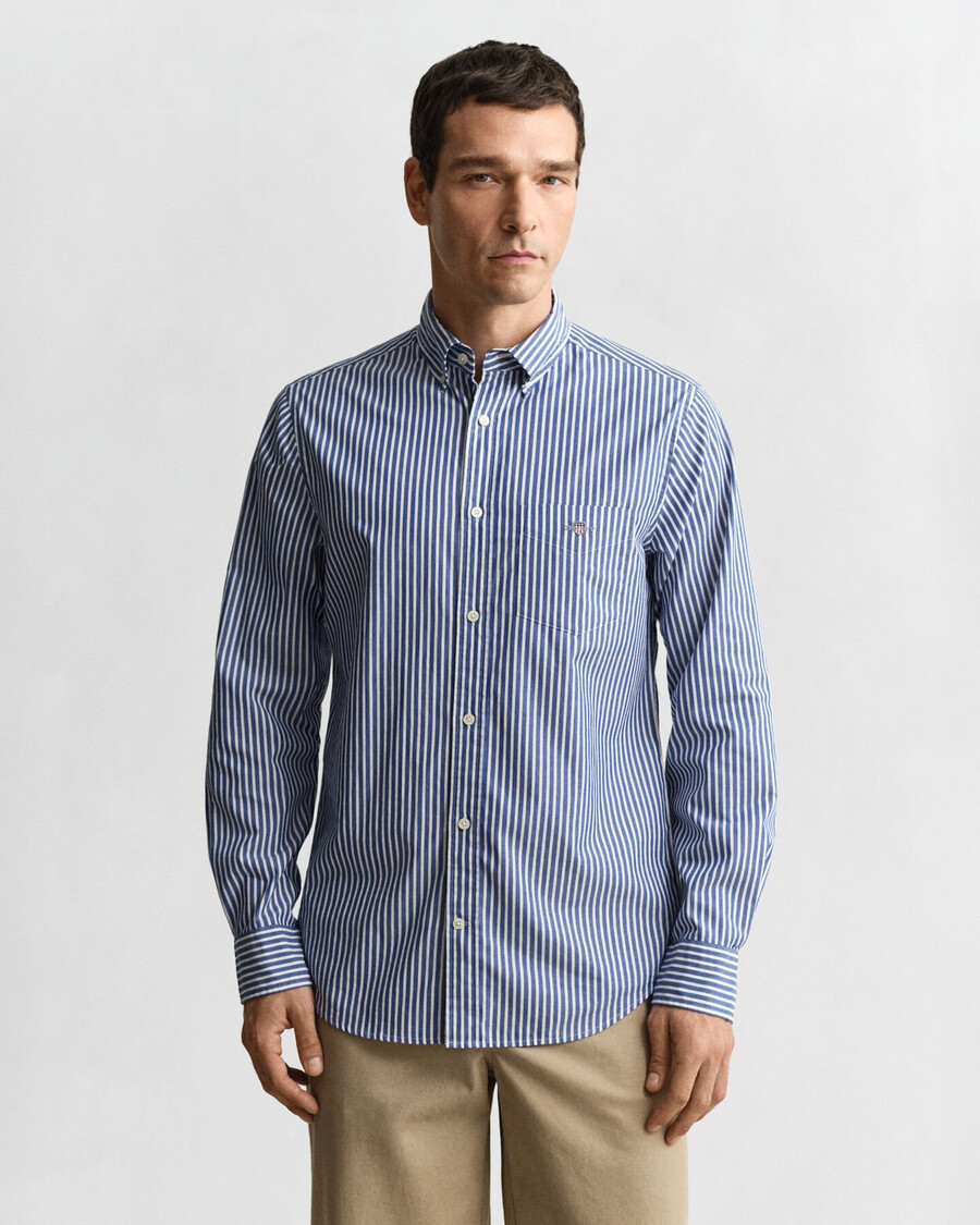 camisa clásica de popelina a rayas de corte regular - azul universitario