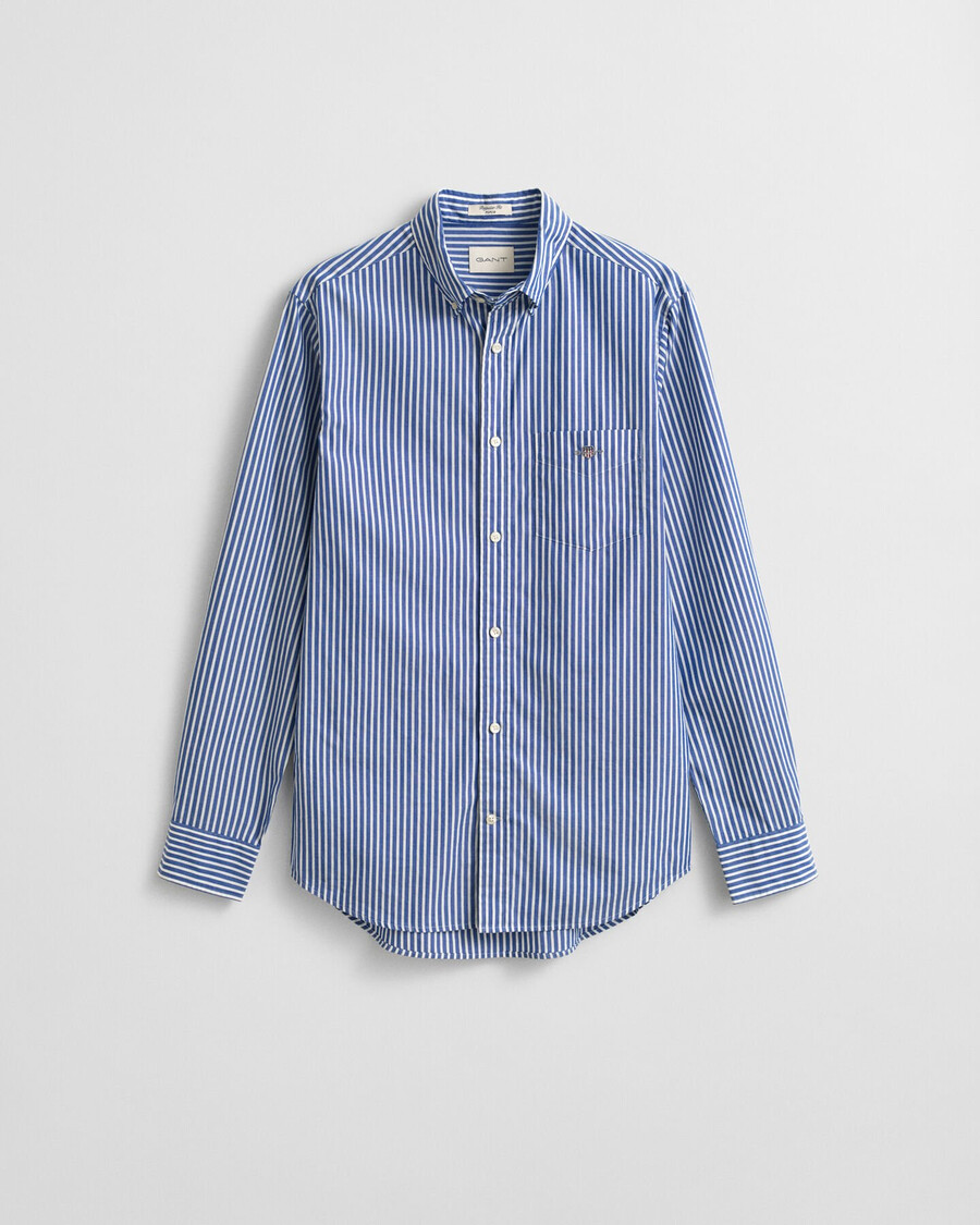 camisa clásica de popelina a rayas de corte regular - azul universitario