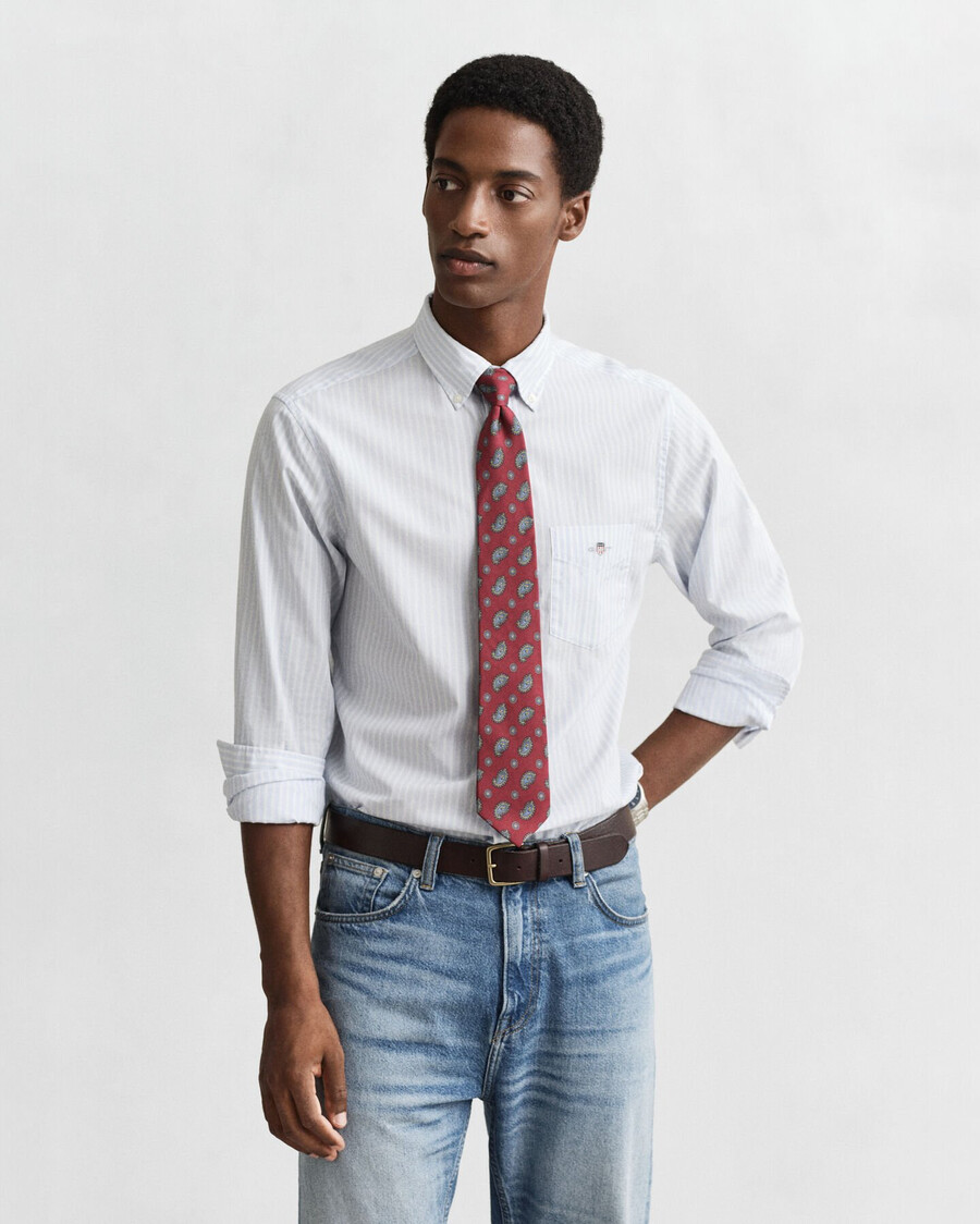 camisa clásica de popelina a rayas de corte regular - azul claro
