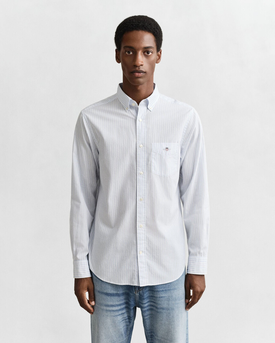 camisa clásica de popelina a rayas de corte regular - azul claro