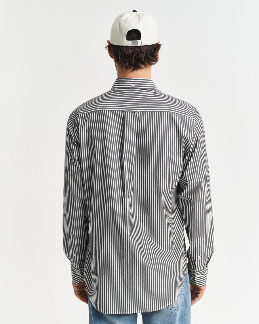 camisa clásica de popelina a rayas de corte regular - negra