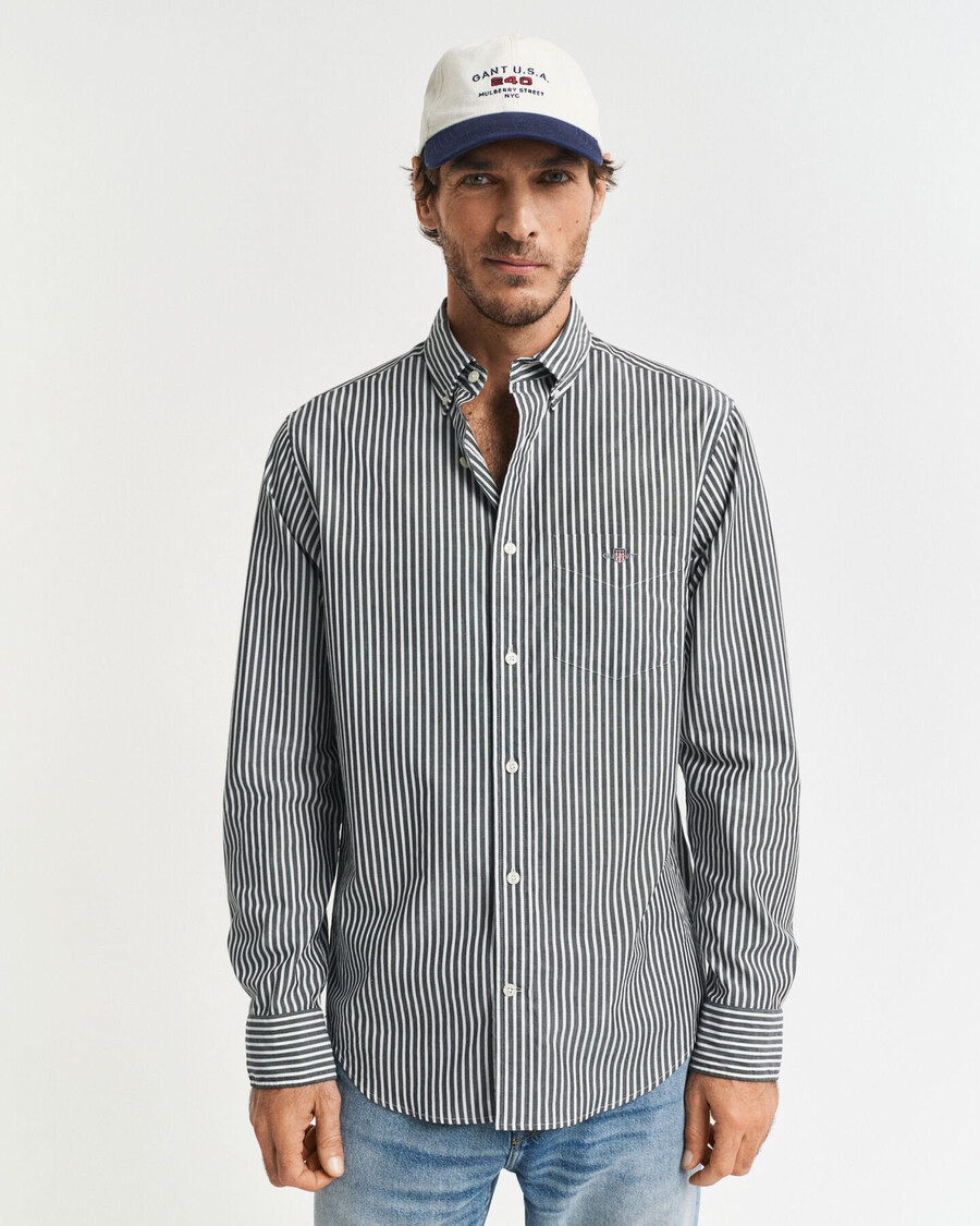 camisa clásica de popelina a rayas de corte regular - negra