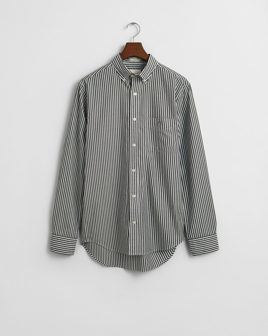 camisa clásica de popelina a rayas de corte regular - negra