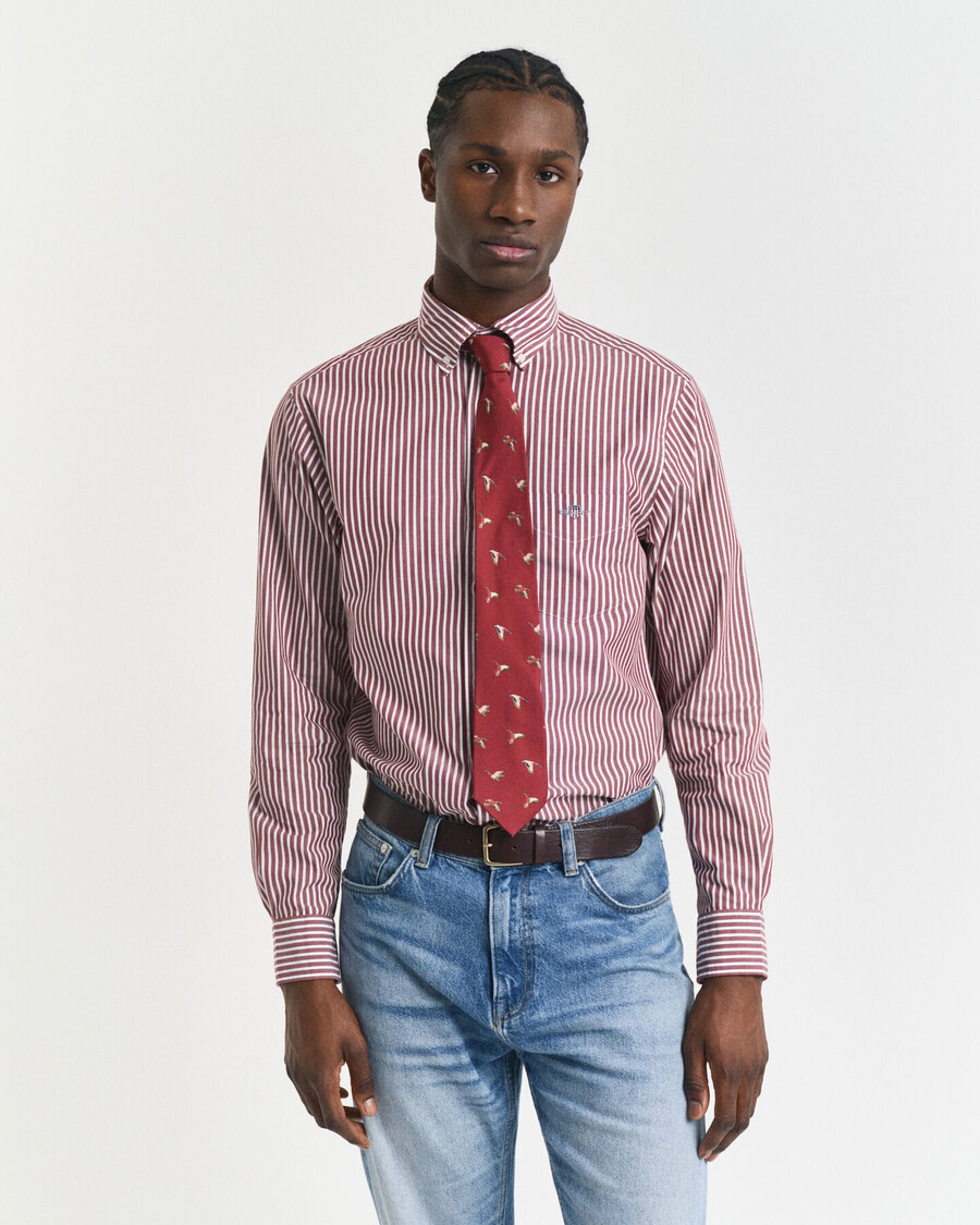 camisa clásica de popelina a rayas de corte regular - plumped red