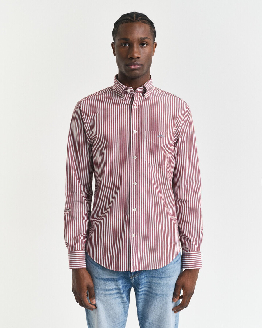 camisa clásica de popelina a rayas de corte regular - plumped red