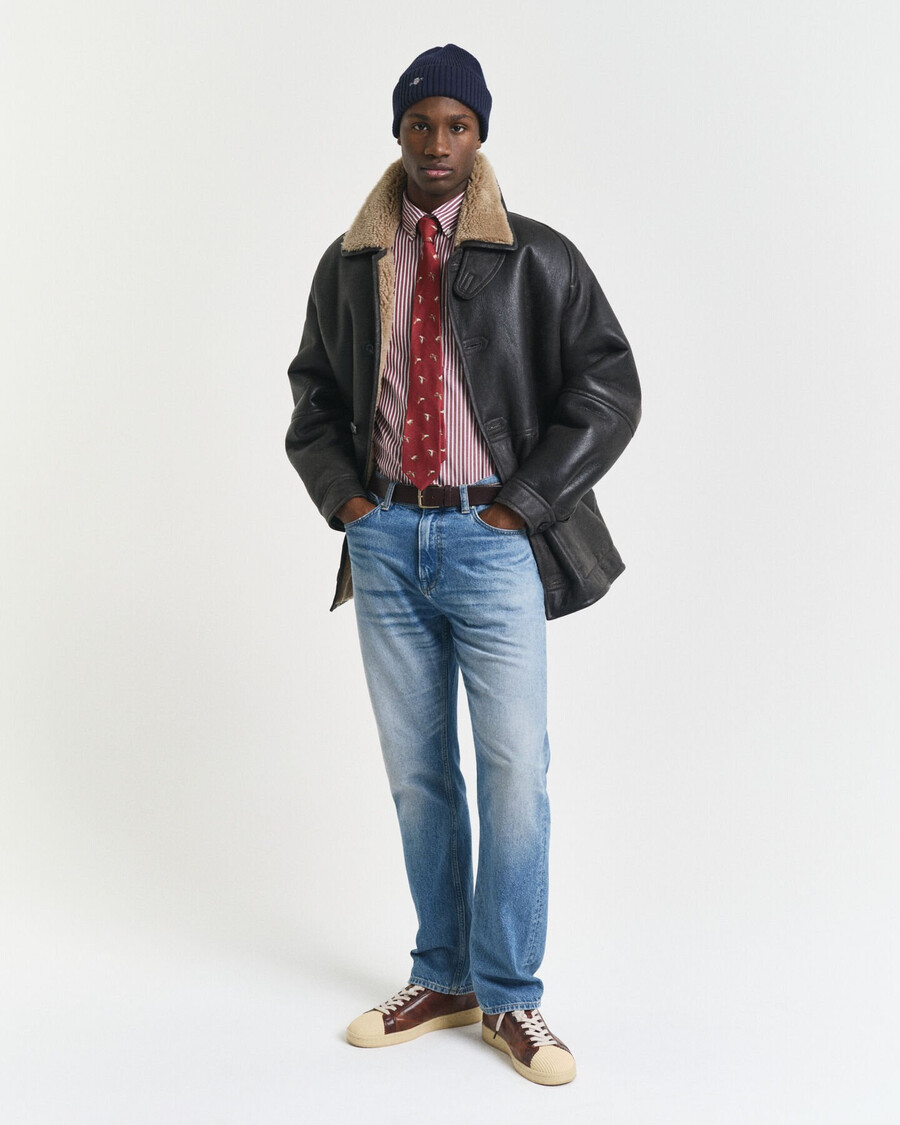 camisa clásica de popelina a rayas de corte regular - plumped red