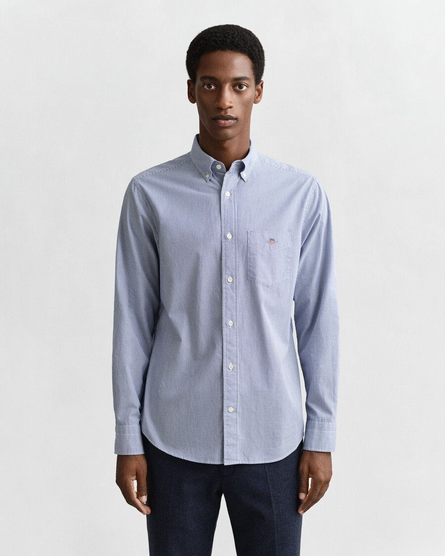 camisa clásica de popelina con rayas de banquero de corte regular - azul universitario