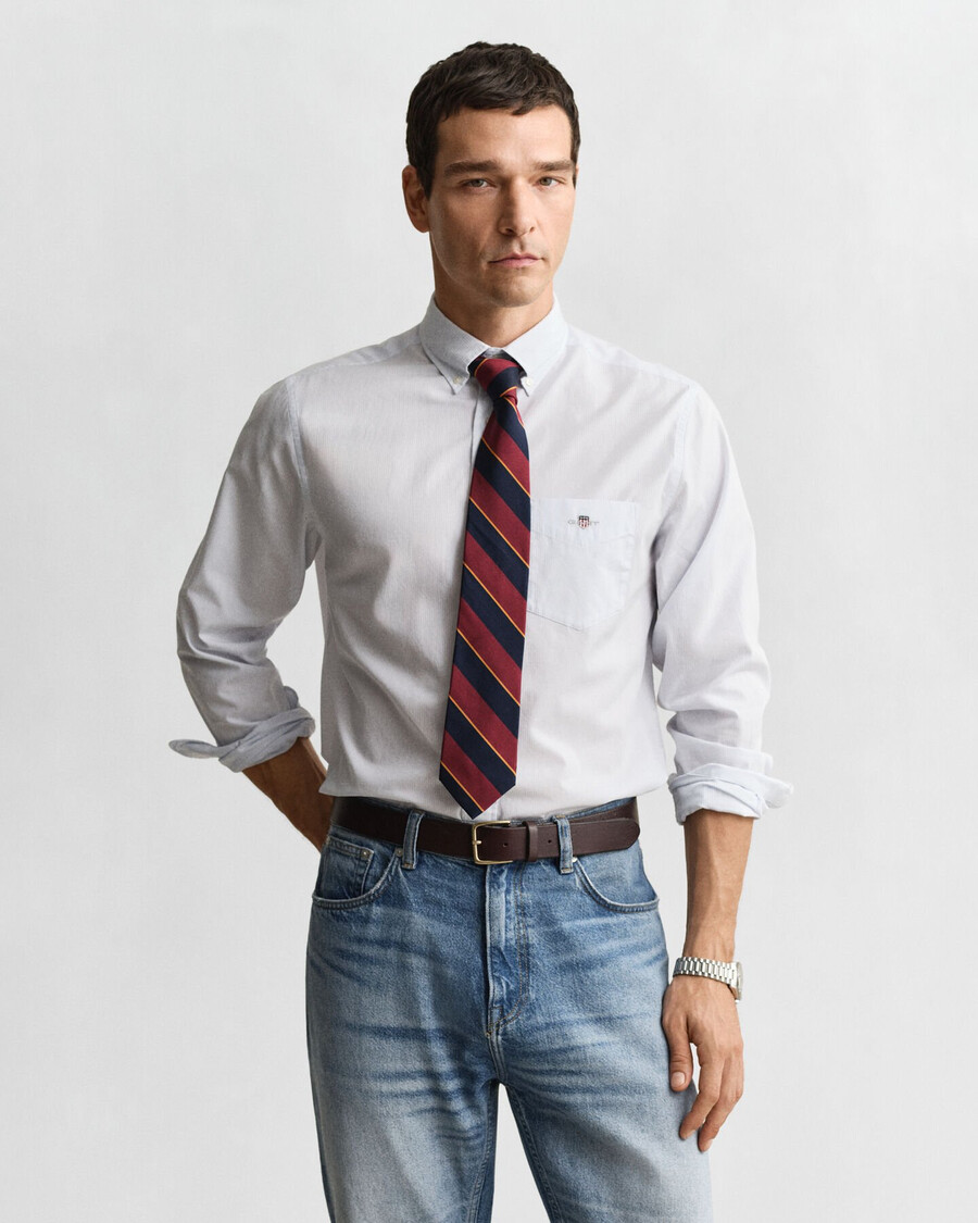camisa clásica de popelina con rayas de banquero de corte regular - azul claro