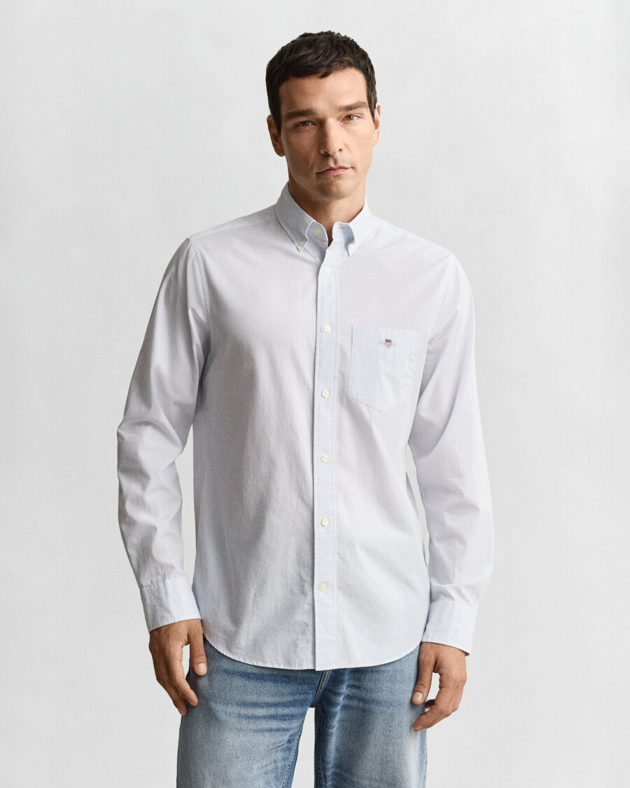 camisa clásica de popelina con rayas de banquero de corte regular - azul claro