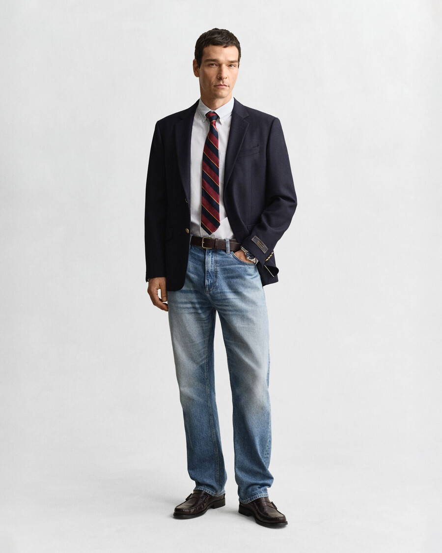camisa clásica de popelina con rayas de banquero de corte regular - azul claro