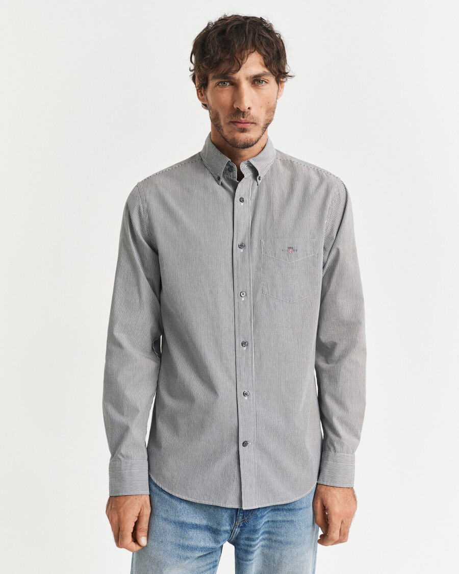 camisa clásica de popelina con rayas de banquero de corte regular - negra