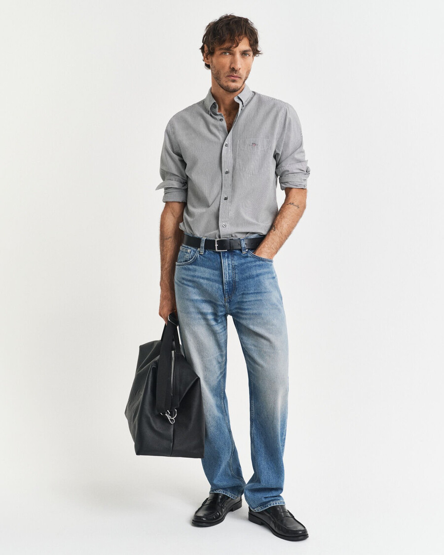 camisa clásica de popelina con rayas de banquero de corte regular - negra