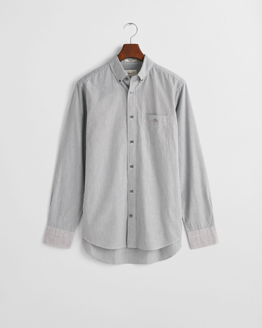 camisa clásica de popelina con rayas de banquero de corte regular - negra