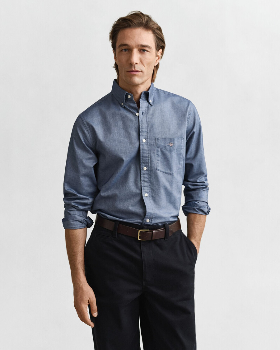 camisa oxford clásica de corte regular - azul persa