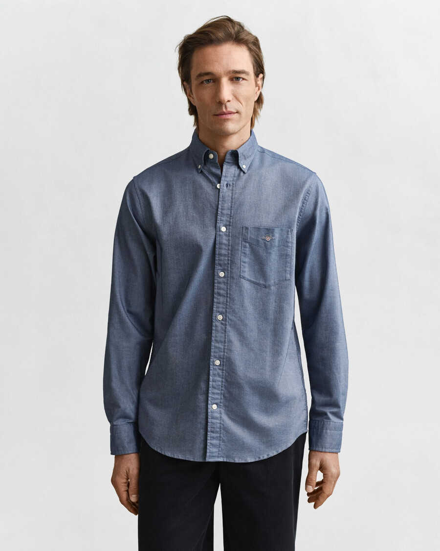 camisa oxford clásica de corte regular - azul persa