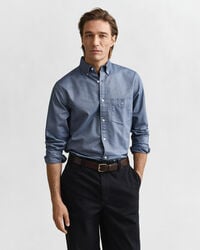 camisa oxford clásica de corte regular - azul persa