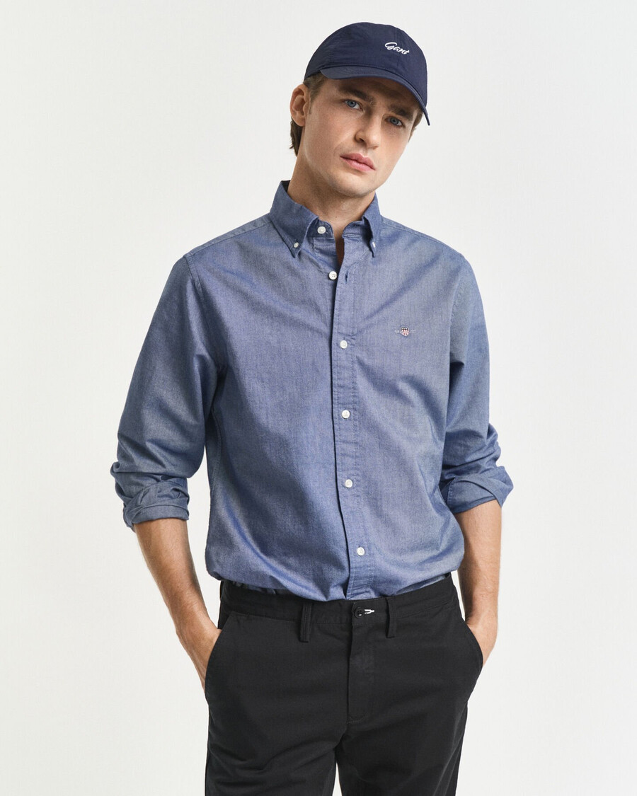 camisa oxford clásica de corte entallado - azul persa