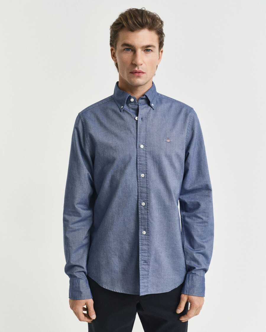 camisa oxford clásica de corte entallado - azul persa
