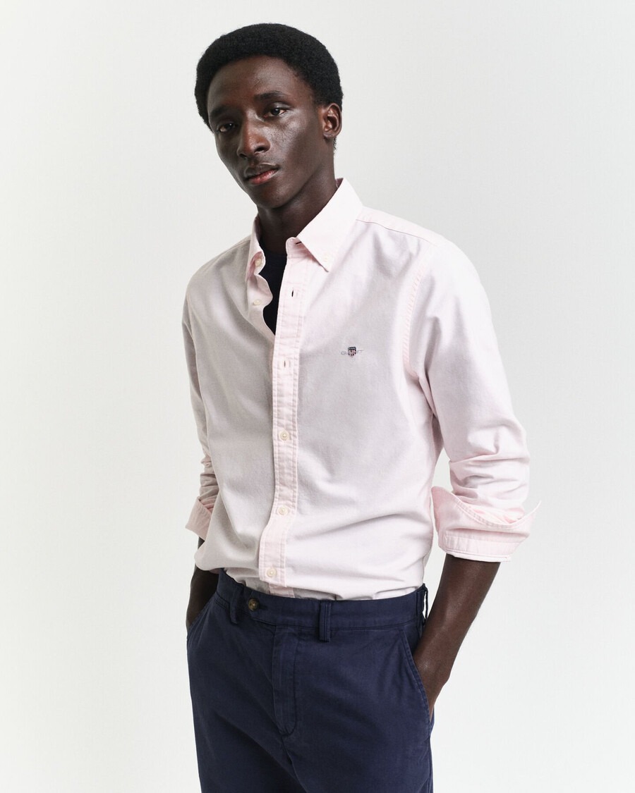 camisa oxford clásica de corte entallado - rosa claro