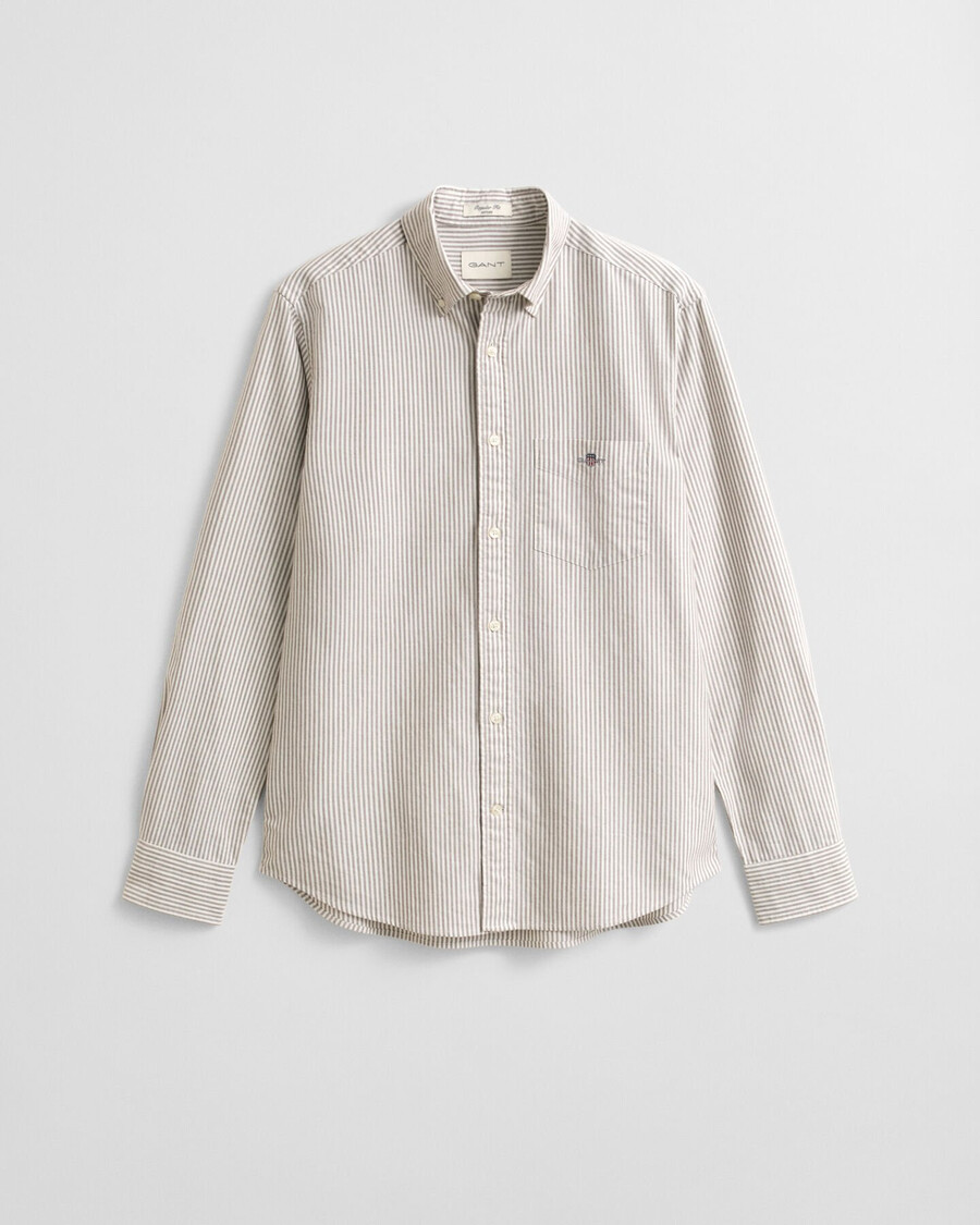 camisa oxford clásica de corte regular con rayas de banquero - marrón caoba