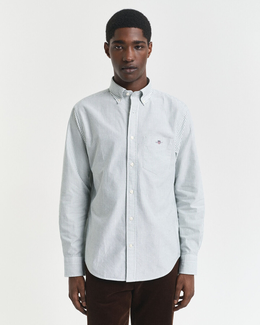 camisa oxford clásica de corte regular con rayas de banquero - verde bosque