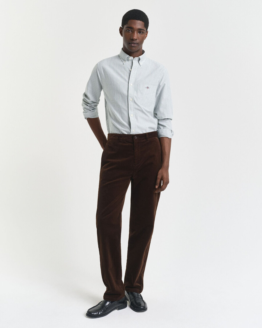 camisa oxford clásica de corte regular con rayas de banquero - verde bosque