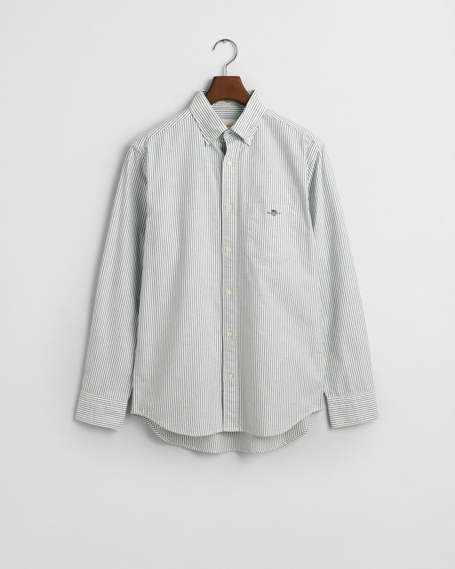 camisa oxford clásica de corte regular con rayas de banquero - verde bosque