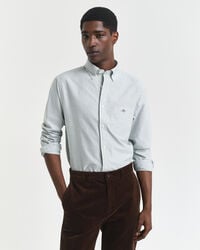 camisa oxford clásica de corte regular con rayas de banquero - verde bosque