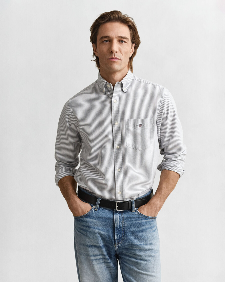 camisa oxford clásica de corte regular con rayas de banquero - azul persa