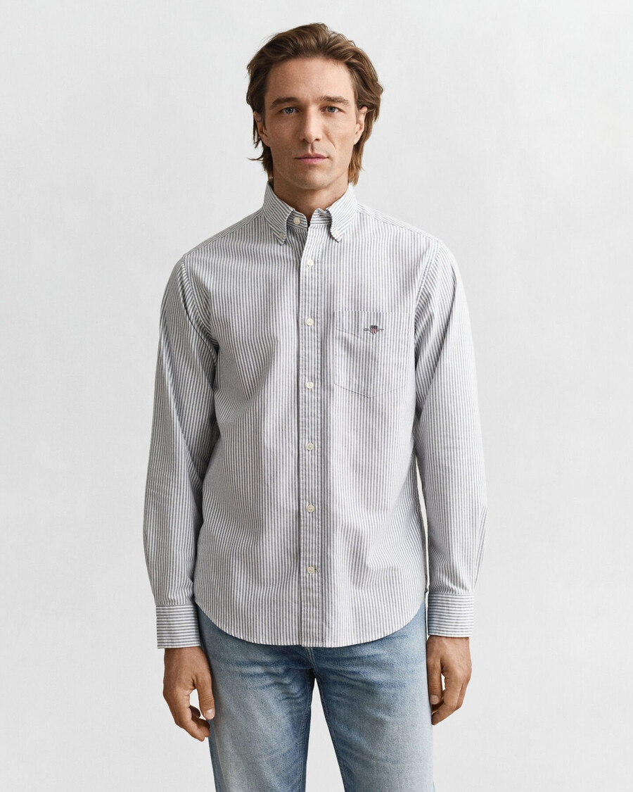 camisa oxford clásica de corte regular con rayas de banquero - azul persa