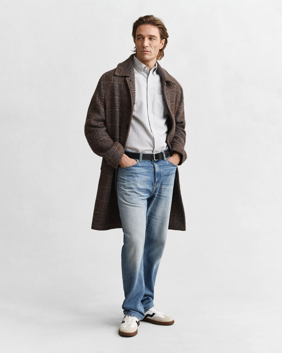camisa oxford clásica de corte regular con rayas de banquero - azul persa