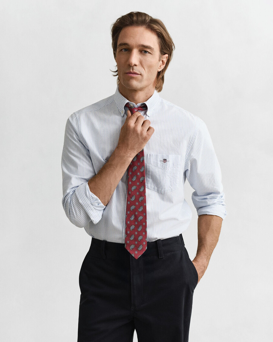 camisa oxford clásica de corte regular con rayas de banquero - azul claro