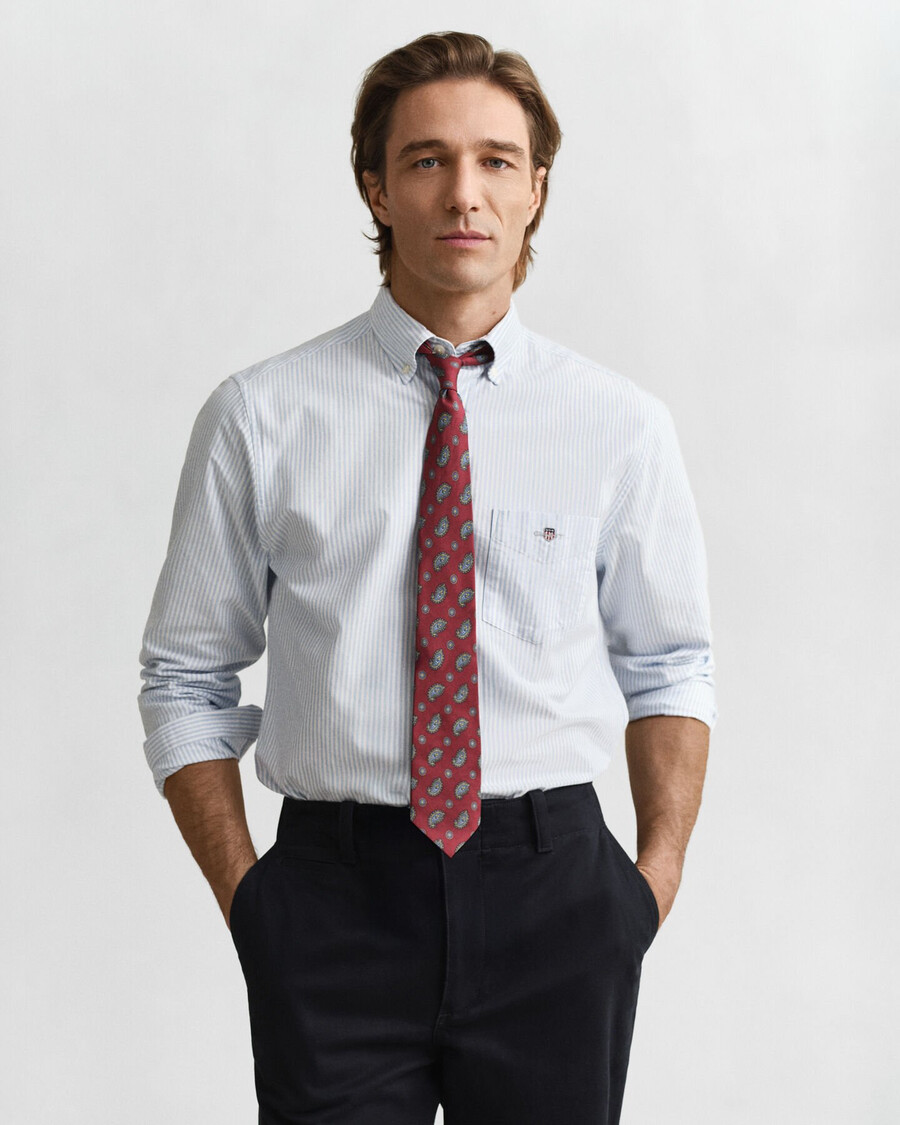 camisa oxford clásica de corte regular con rayas de banquero - azul claro