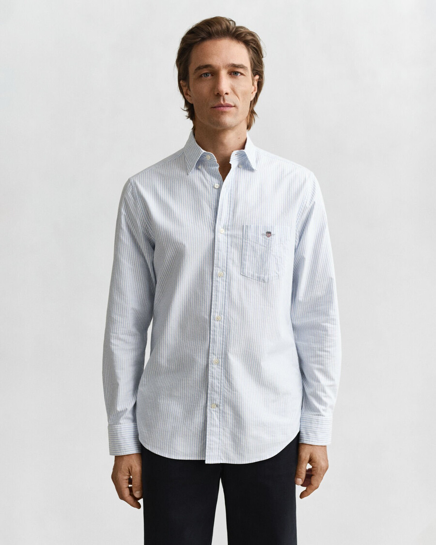 camisa oxford clásica de corte regular con rayas de banquero - azul claro