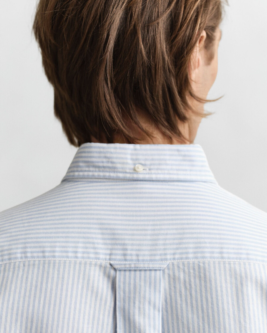 camisa oxford clásica de corte regular con rayas de banquero - azul claro