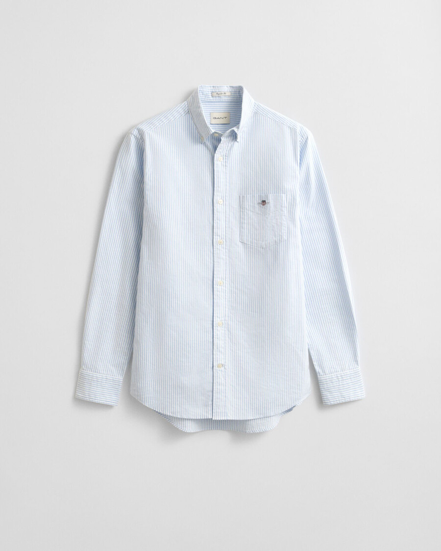 camisa oxford clásica de corte regular con rayas de banquero - azul claro