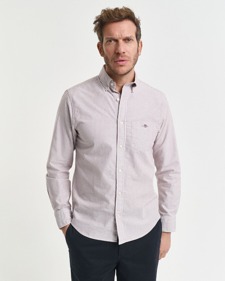 camisa oxford clásica de corte regular con rayas de banquero - rojo abultado